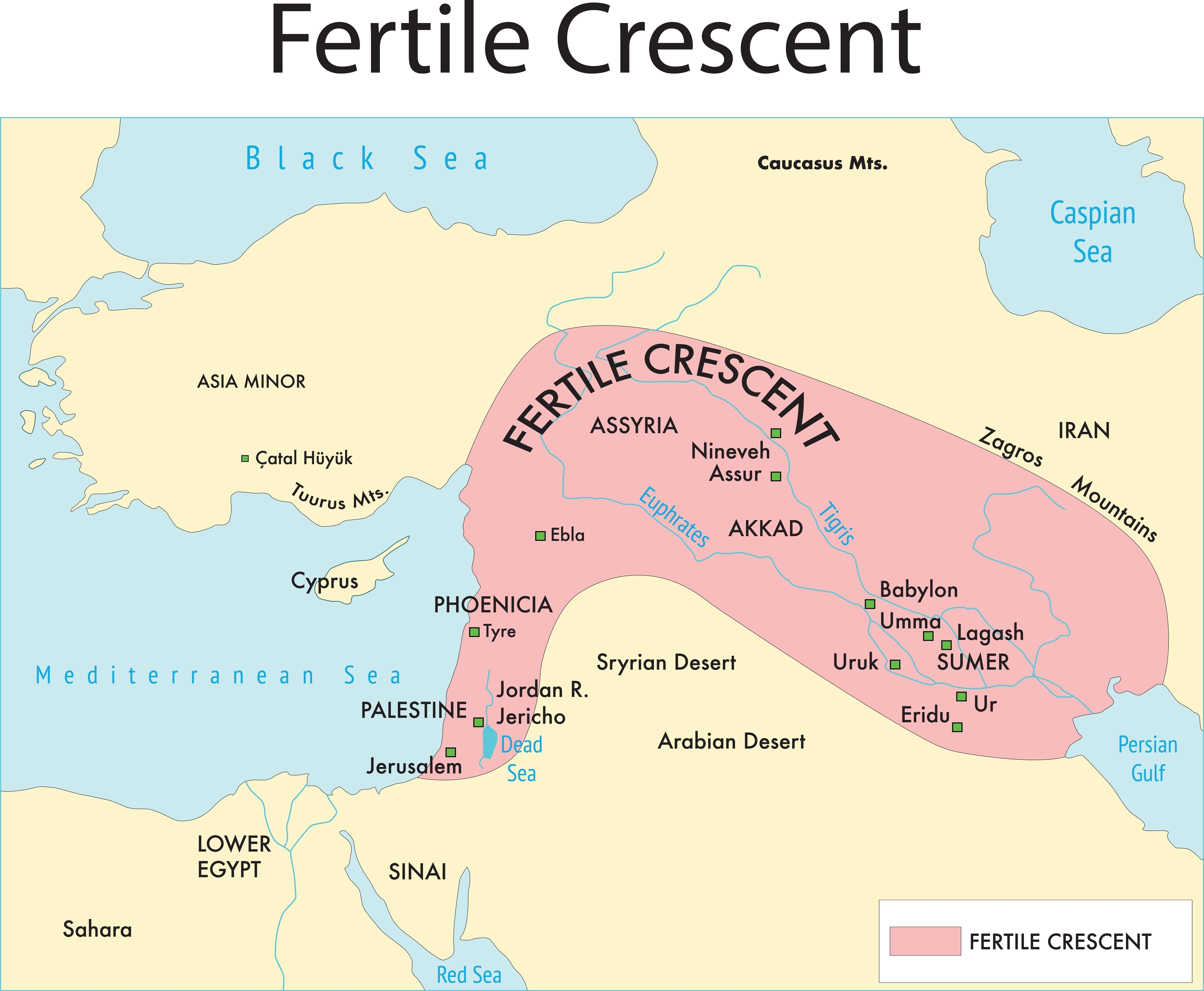 A map showing the Fertile Cresent in the Middle East, West Asia.