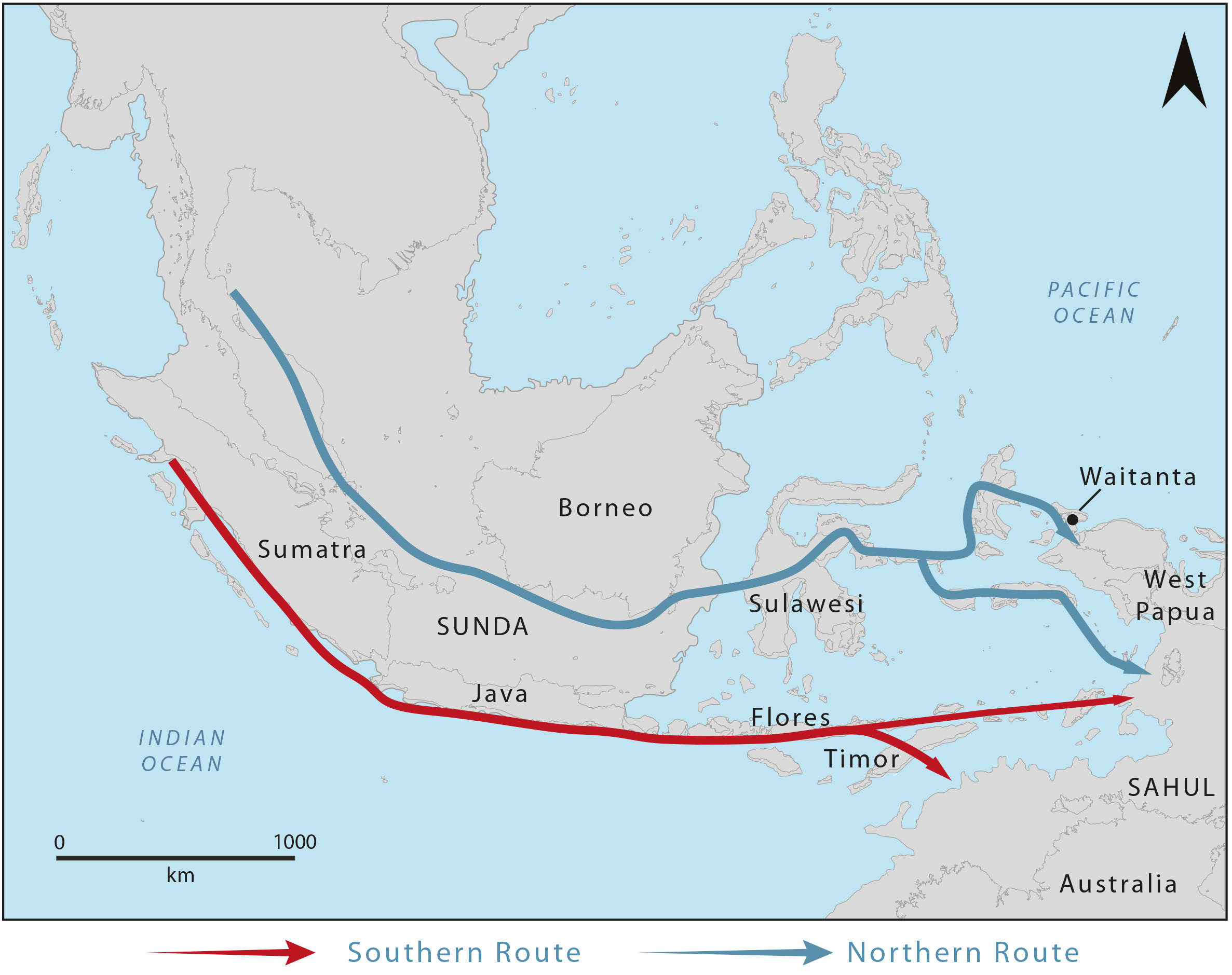 Ancient migration routes from Asia to the Pacific region