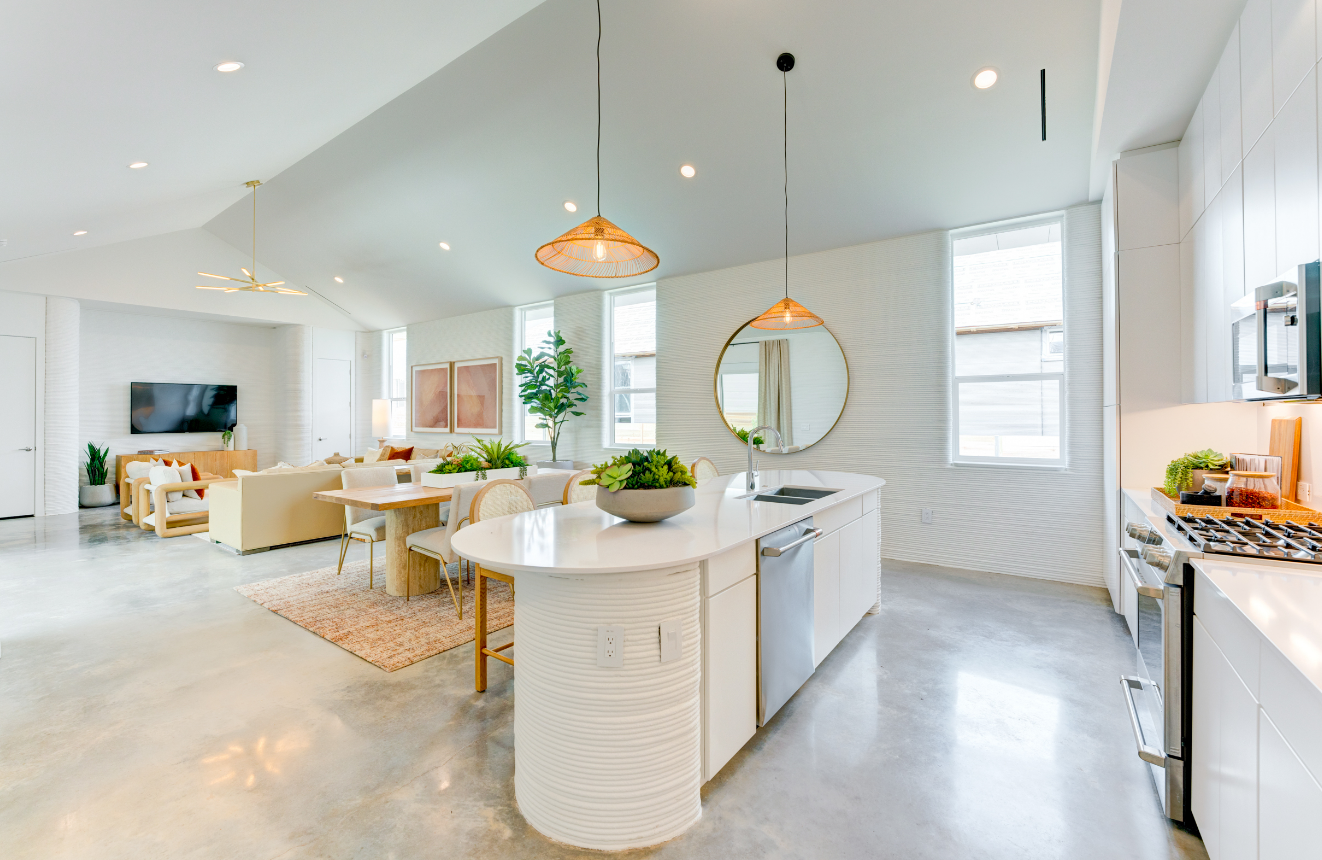 Inside one of the 3d printed homes at Wolf Ranch, Texas.