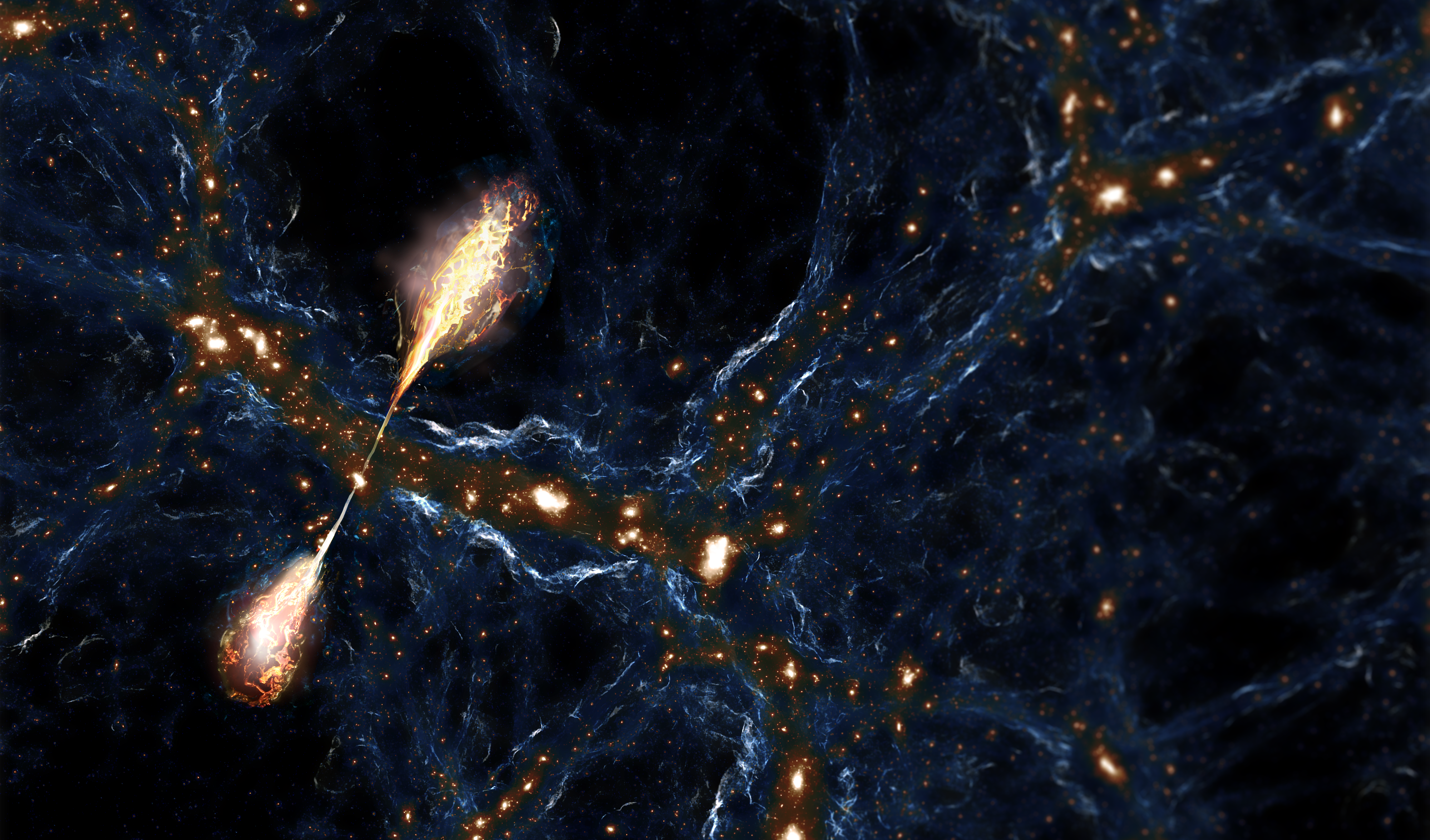 Artis's impression of Porphyrion or a similar jet shooting into a void in the cosmic web.