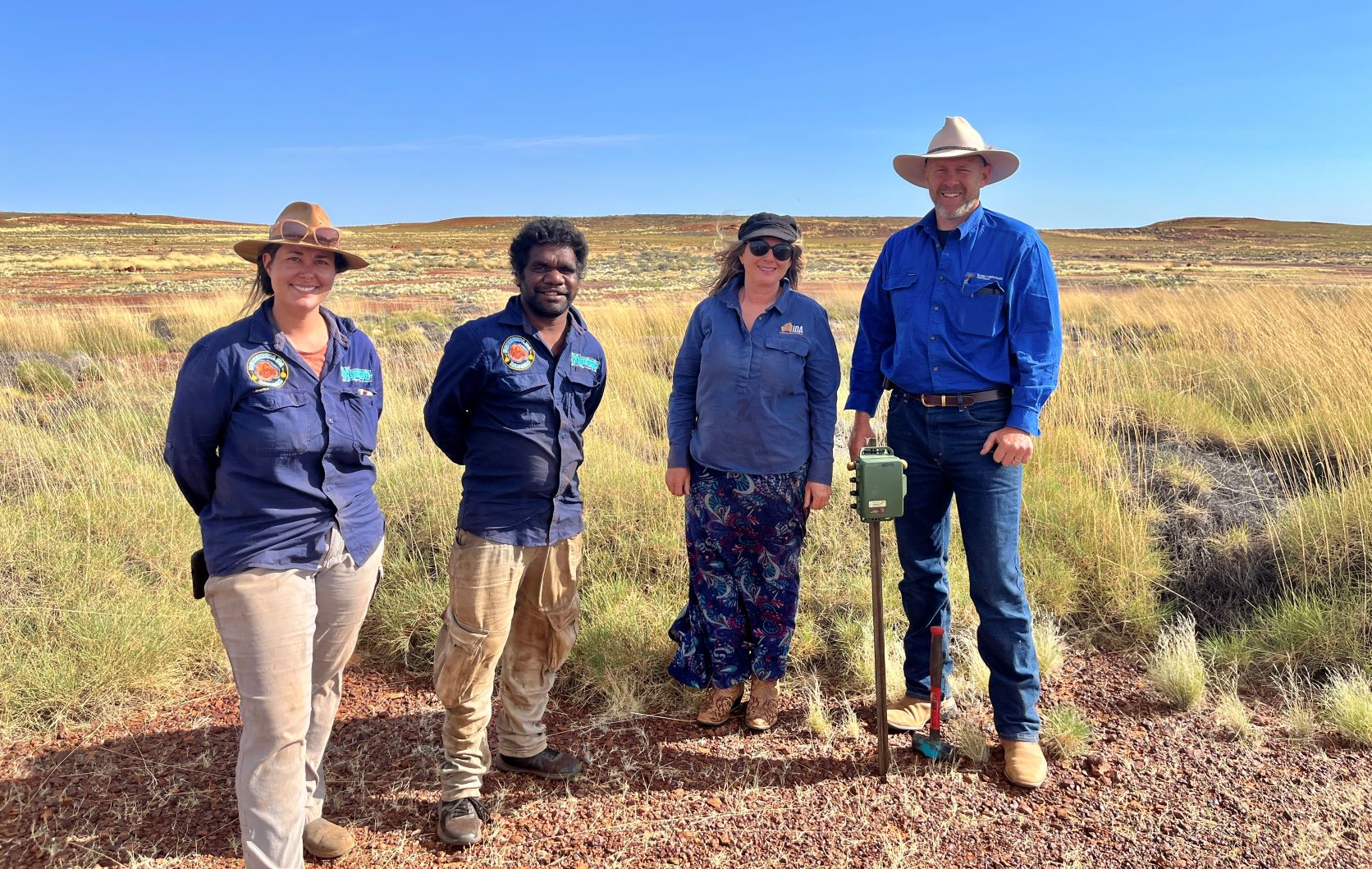 Authors Angus Reid, Clifford Sunfly, Rachel Paltridge and Nick Leseberg with a songmeter that recorded the night parrot's call.