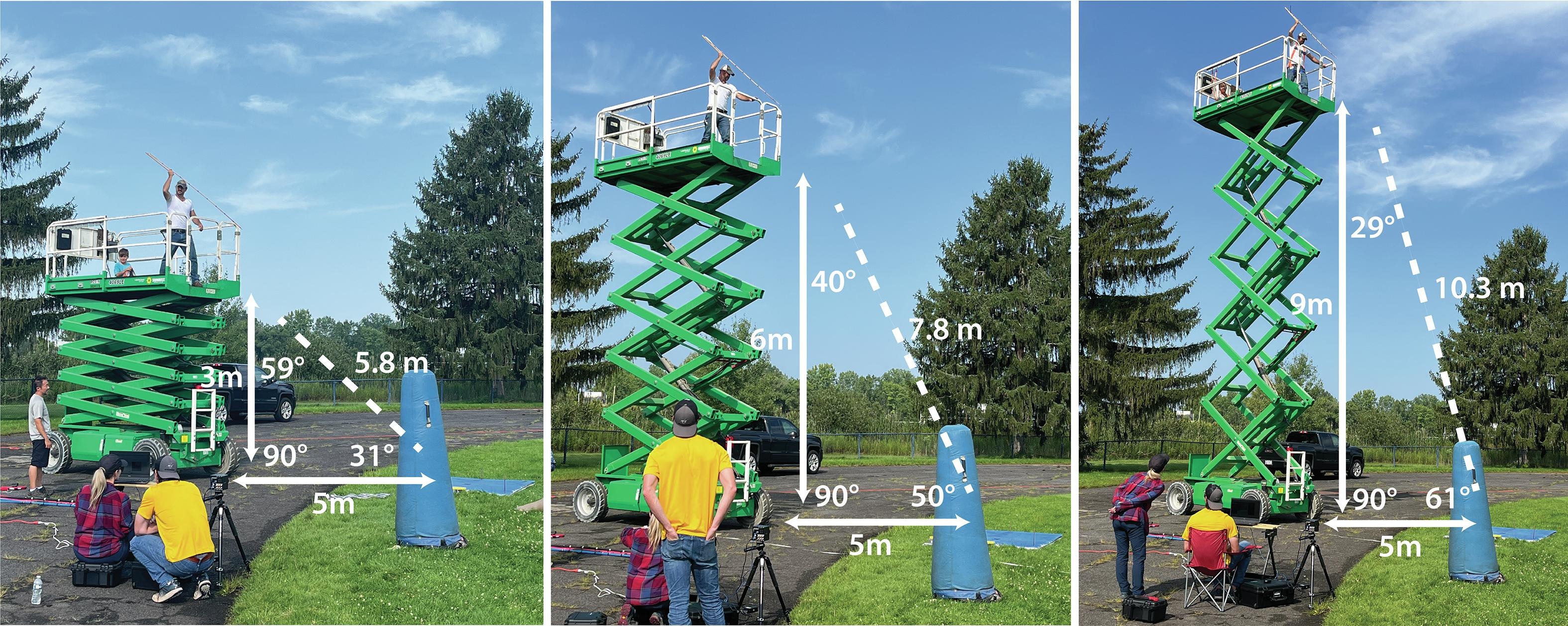 One of the paper's authors throwing a javelin at a target from different heights