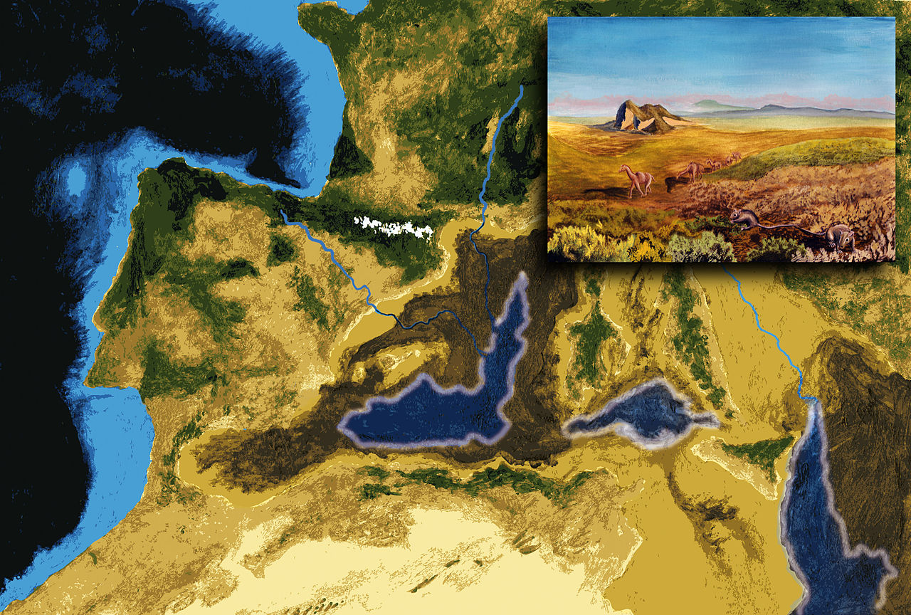 Artistic interpretation of the Mediterranean geography during the Messinian salinity crisis.