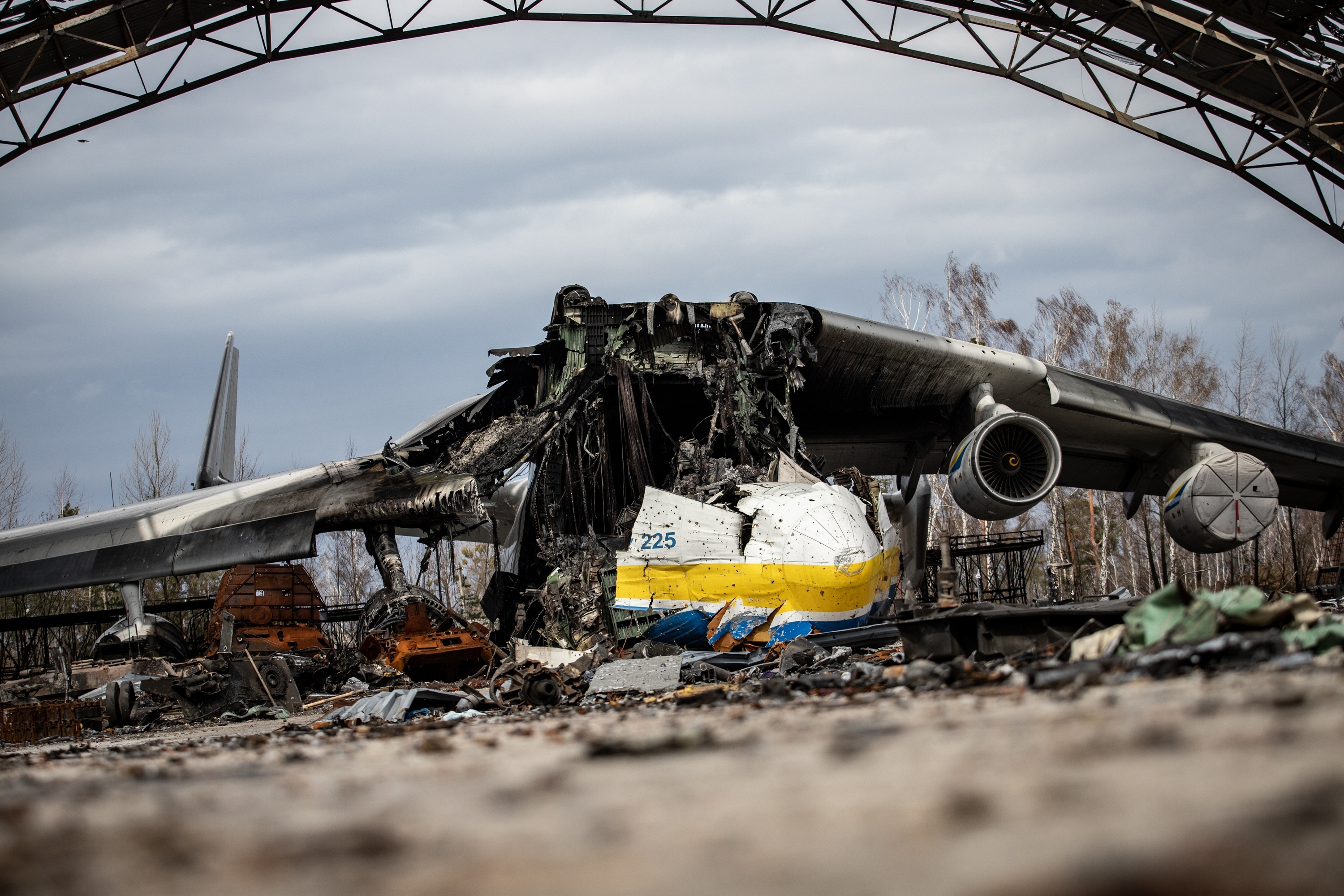 Pictured in April 2022, the world-famous AN-225 Mriya was destoryed in February 2022 during the Battle of Antonov Airport.