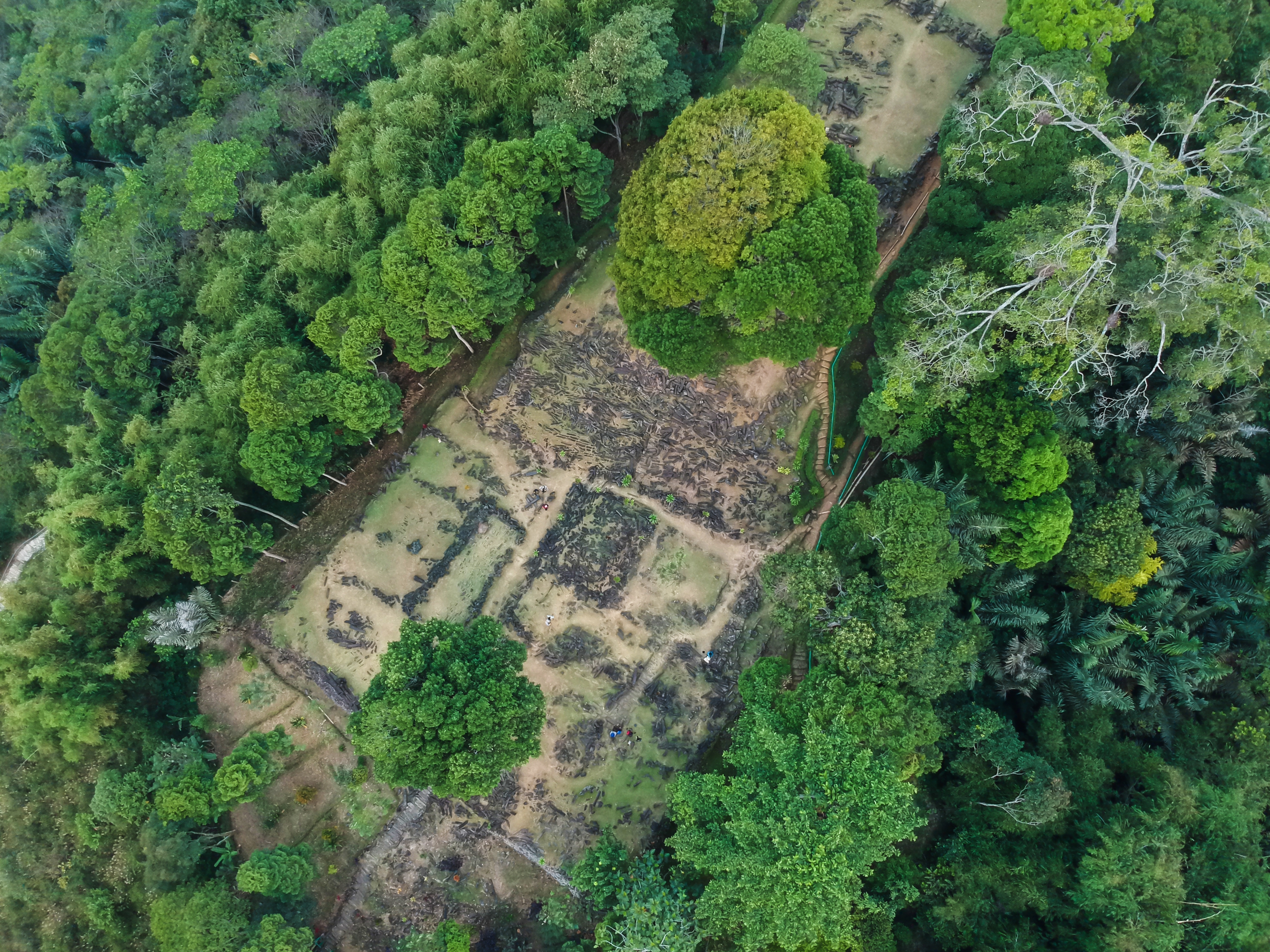 An aerial view of Gunung Padang, an archeological site and volcano in Java, Indonesia.