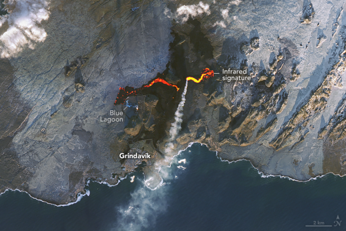 Satellite image shows the volcanic eruption on Iceland's Reykjanes Peninsula on November 24, 2024.