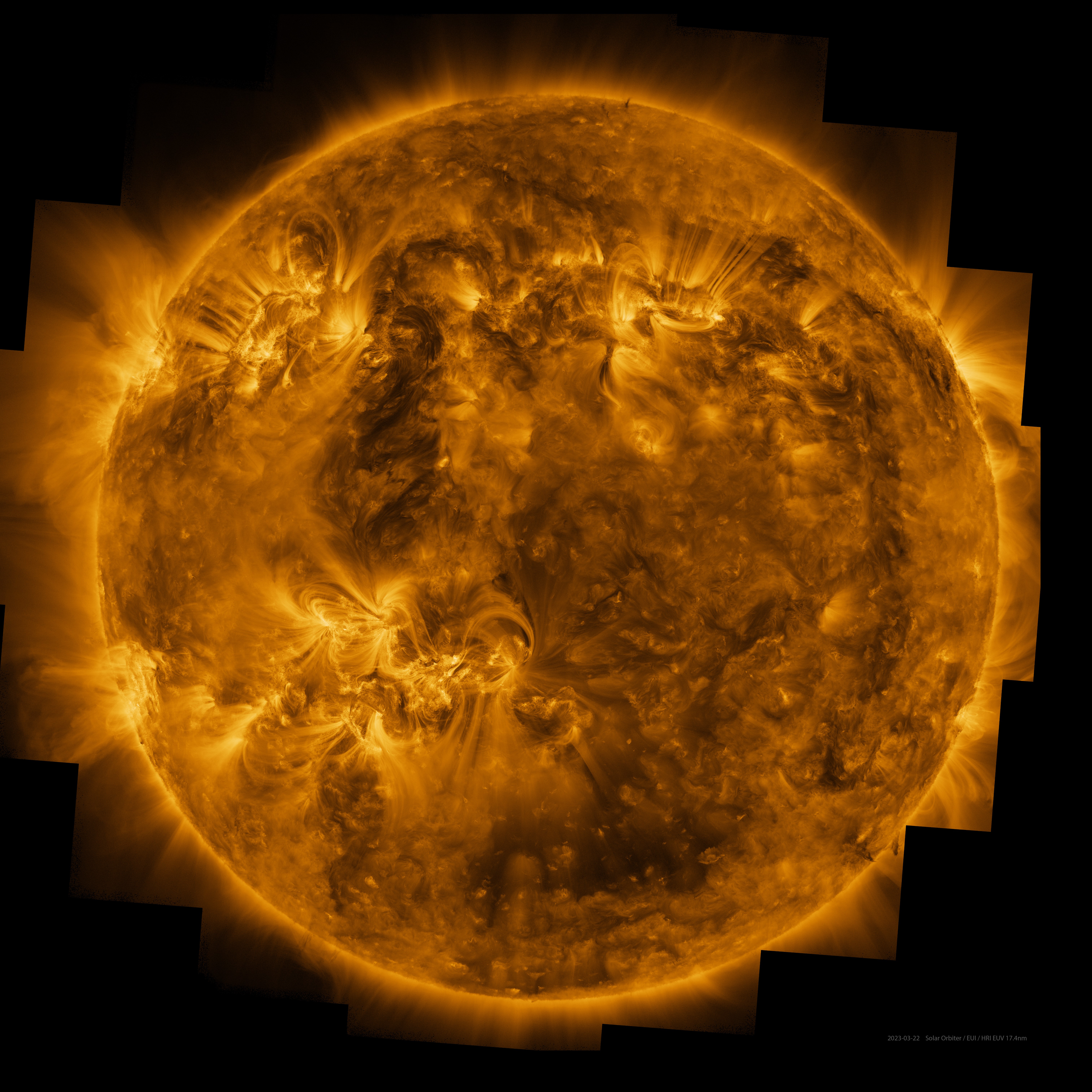 The sun is very active, with filaments and arcs and structure popping out all over its surface. 