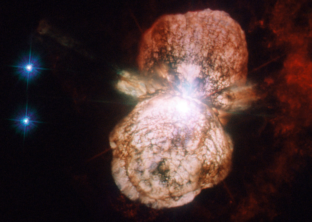 The Eta Carinae nebula surrounds one of the largest stars in our area of the galaxy after a 19th Century outburst