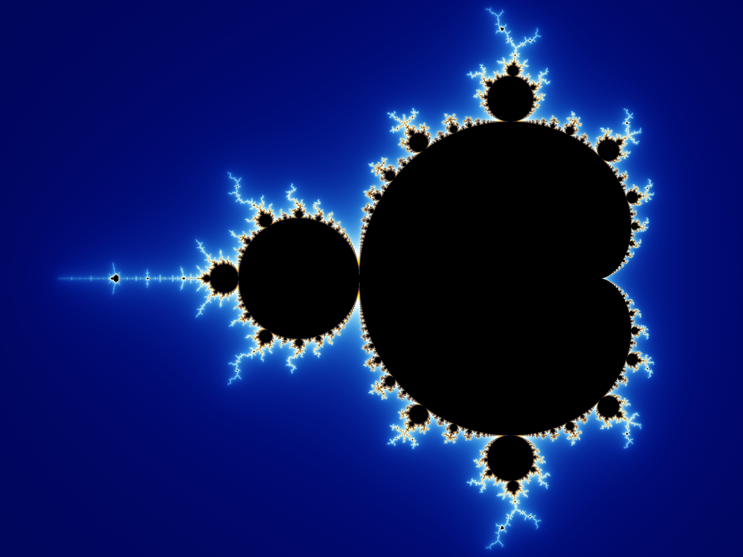 The Mandelbrot set. Looks like a back hole made of lightning or something.