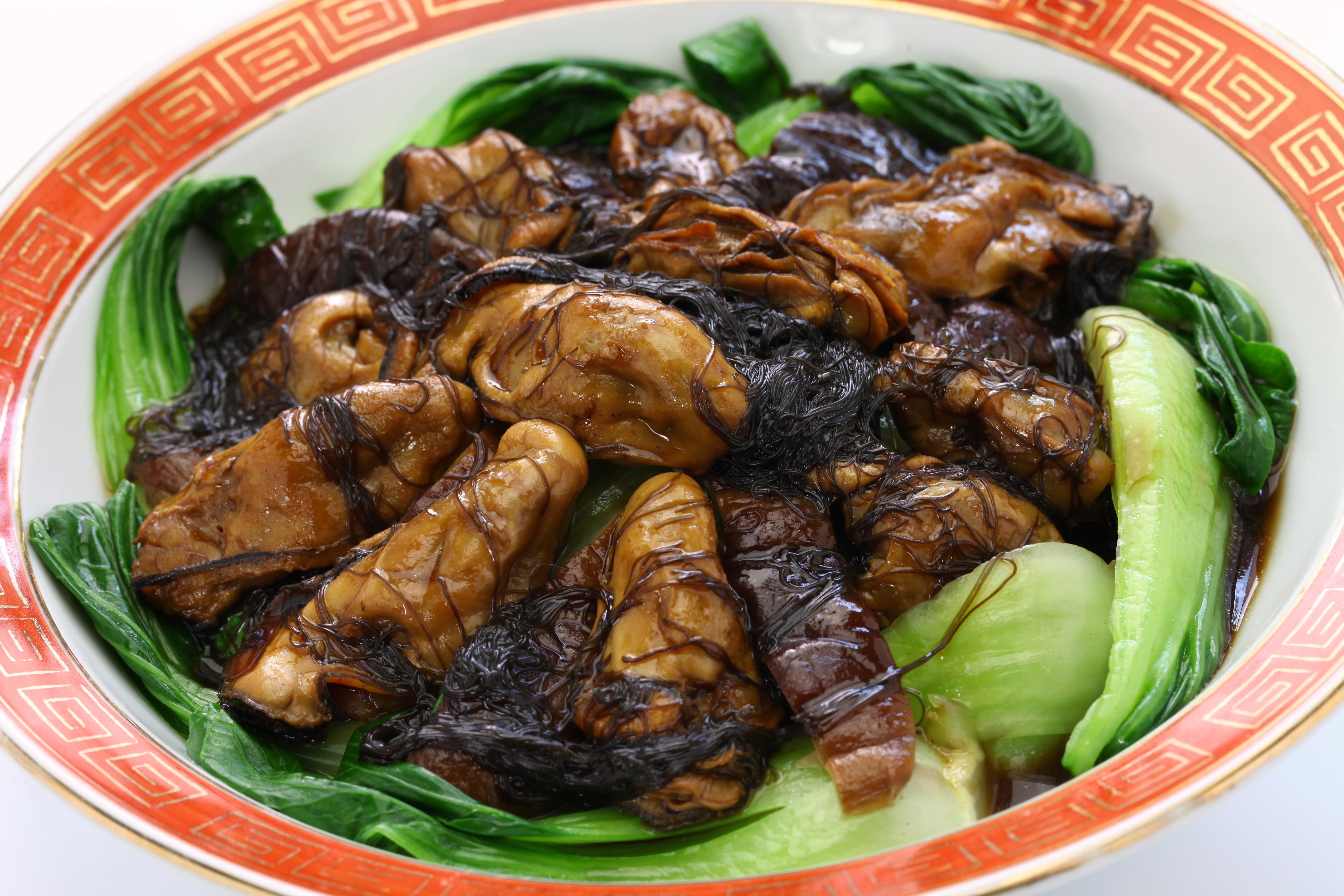 braised dried oysters with black moss (ho see fat choy)