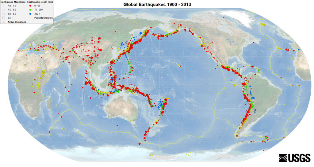 Map of earthquakes M7.0+ (1900-2013)