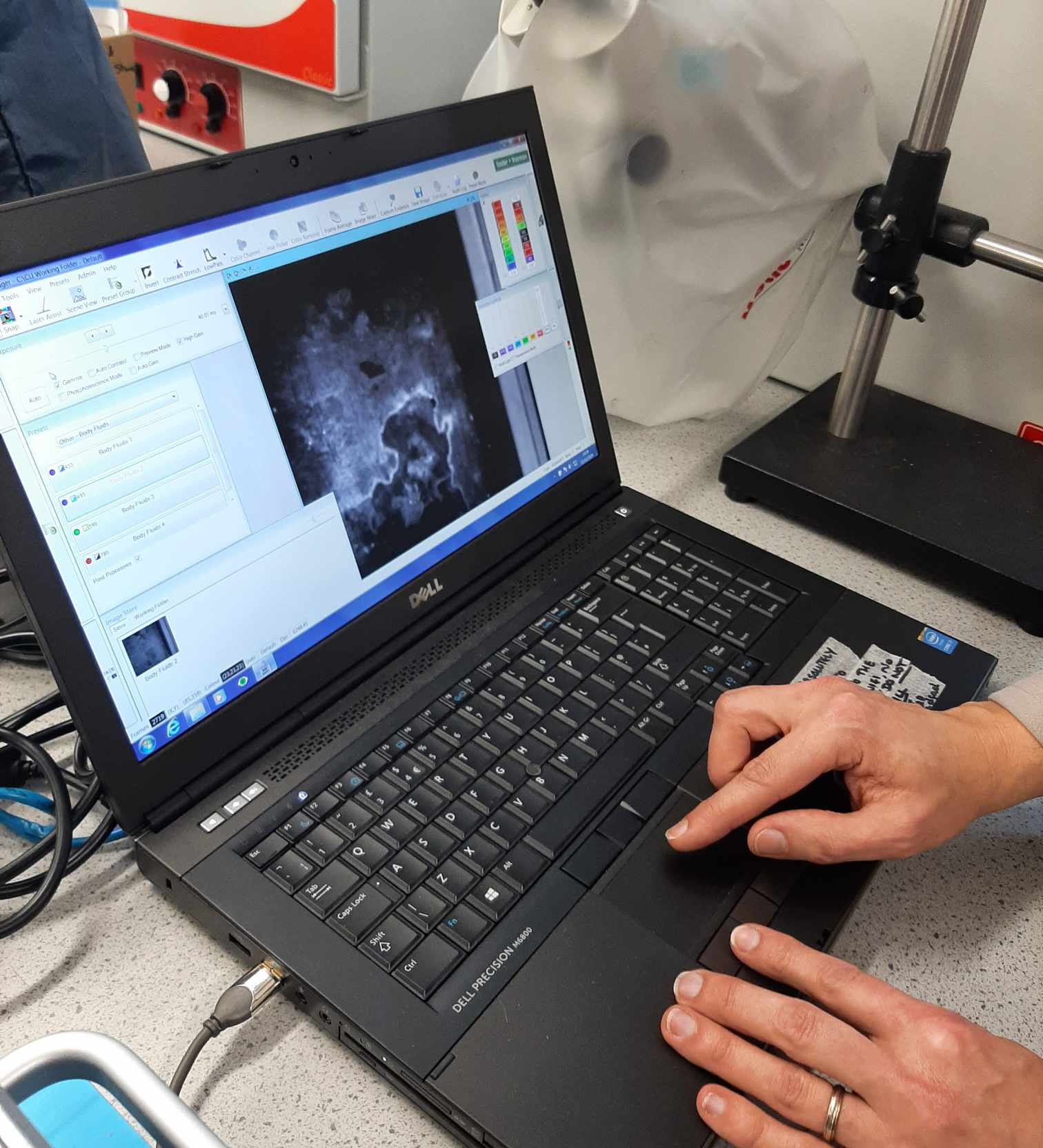 A laptop computer showing Multispectral imaging results of the mystery bottle.