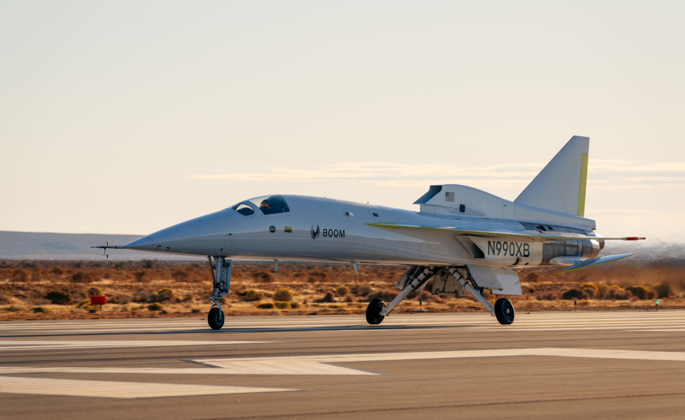 Experimental supersonic plane XB-1 chills out on the tarmac in November 2024.