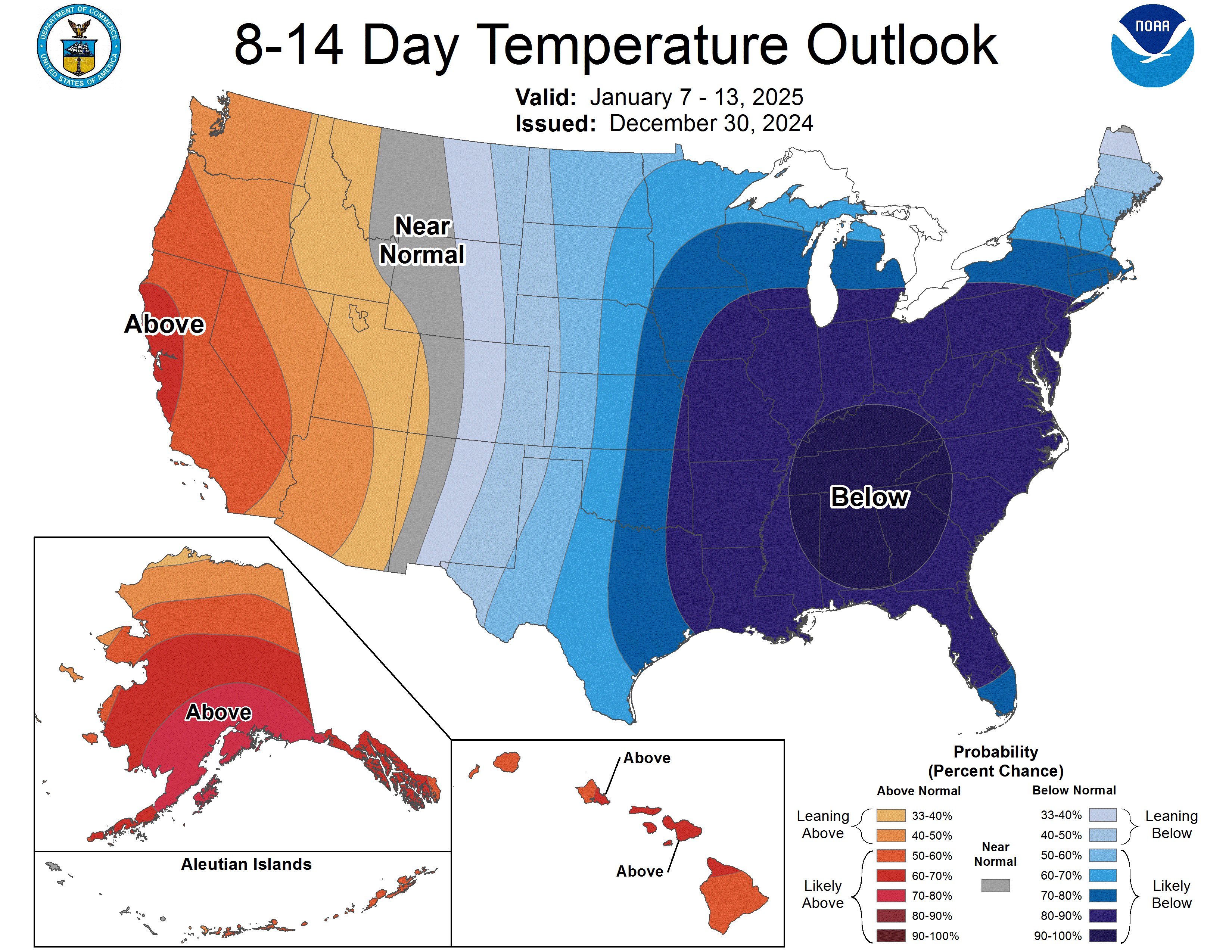 The 8-14 day Temperature Outlook Issued on December 30, 2024.