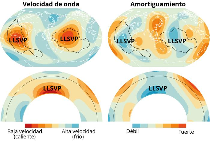 Locations of the two LLSVPs with the contients (faintly) outlined)