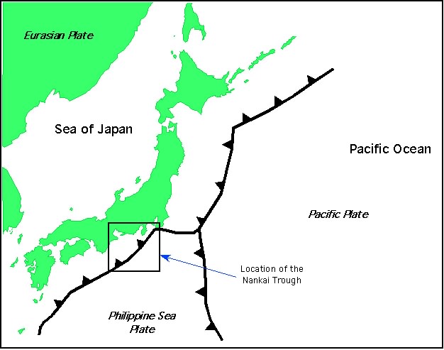 Map of Japan showing the location of the Nankai Trough.