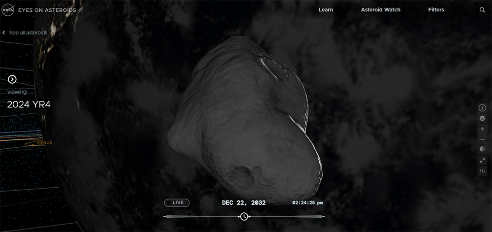 Asteroid 2024 YR4's closest approach to Earth.