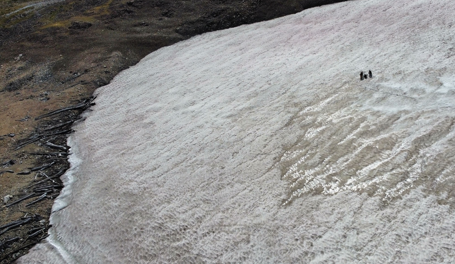 Scientists study an ice patch on the Beartooth Plateau in the Greater Yellowstone Ecosystem.