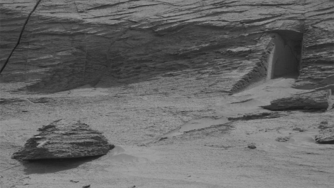 A rock formation on Mars which looks like a doorway.