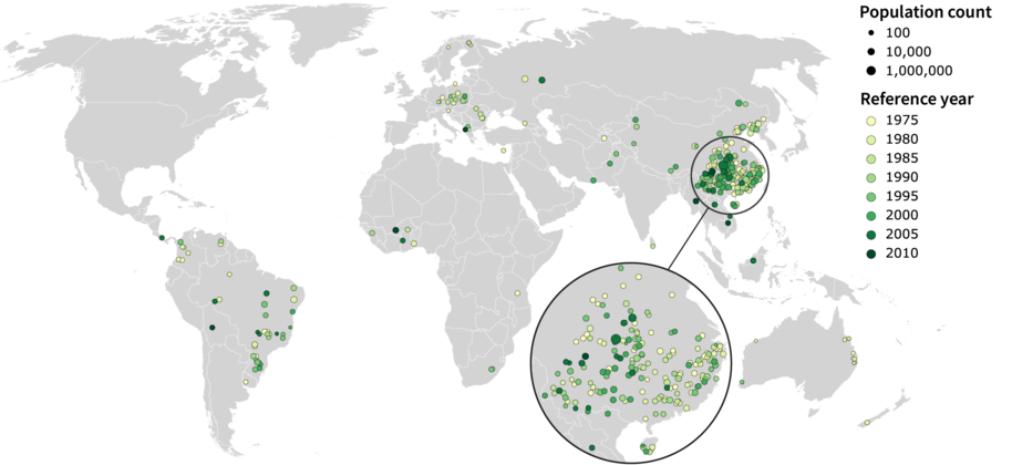 Location of the 307 rural areas analysed in the study. 