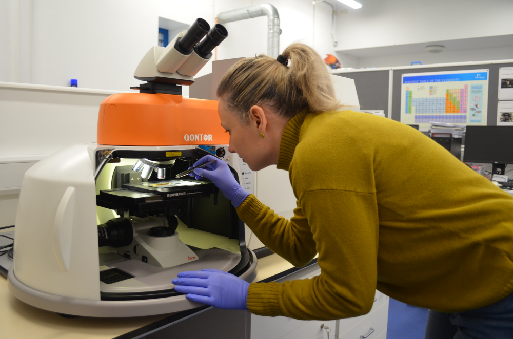 Dr Valentina Rossi preparing a fossil sample to be analysed in the lab.