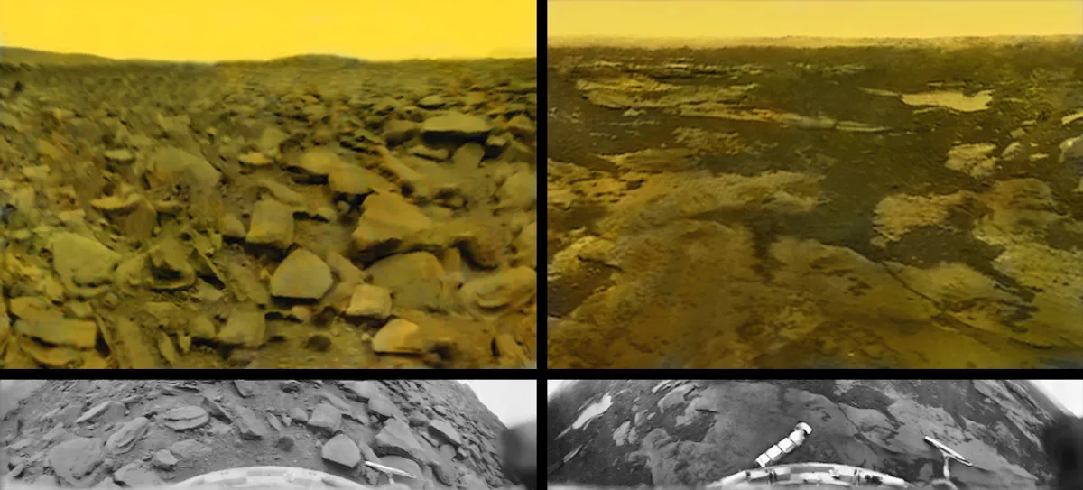 The surface of Venus, captured by the Venera 9 and Venera 10 probes. The surface of Venus, captured by the Venera 9 and Venera 10 probes.