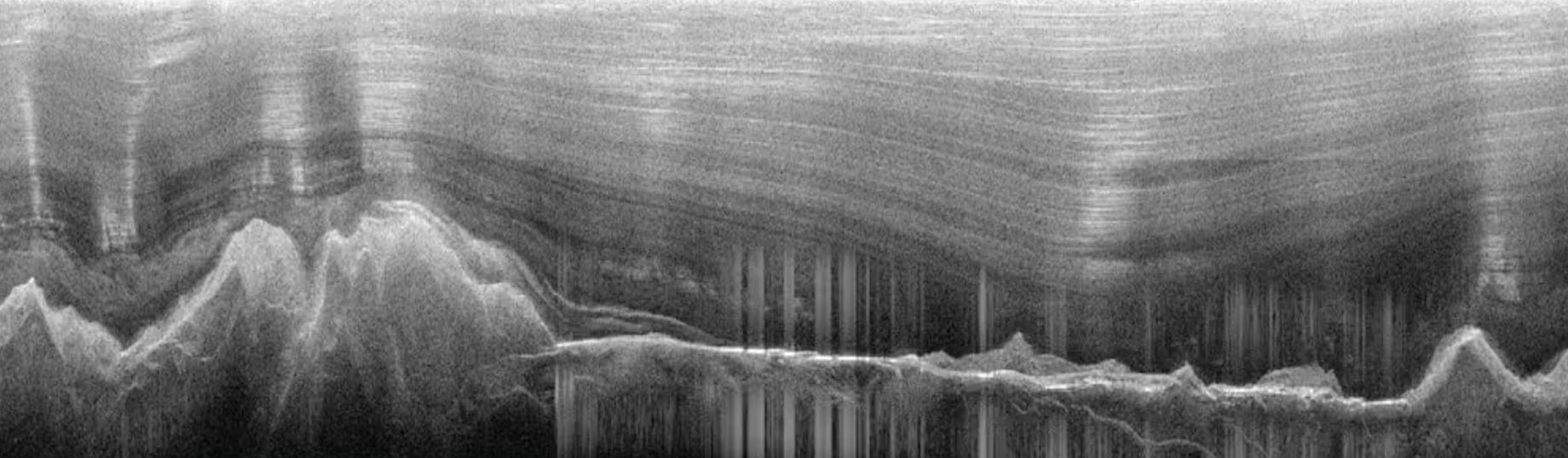 A radar image showing the Gamburtsev mountain range under layers of ice. A radar image showing the Gamburtsev mountain range under layers of ice.