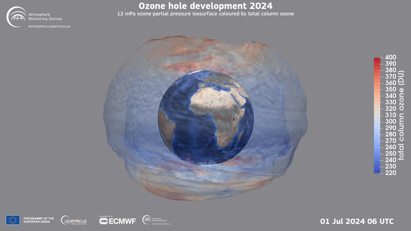 3D rendering of the ozone hole evolution in 2024 3D rendering of the ozone hole evolution in 2024