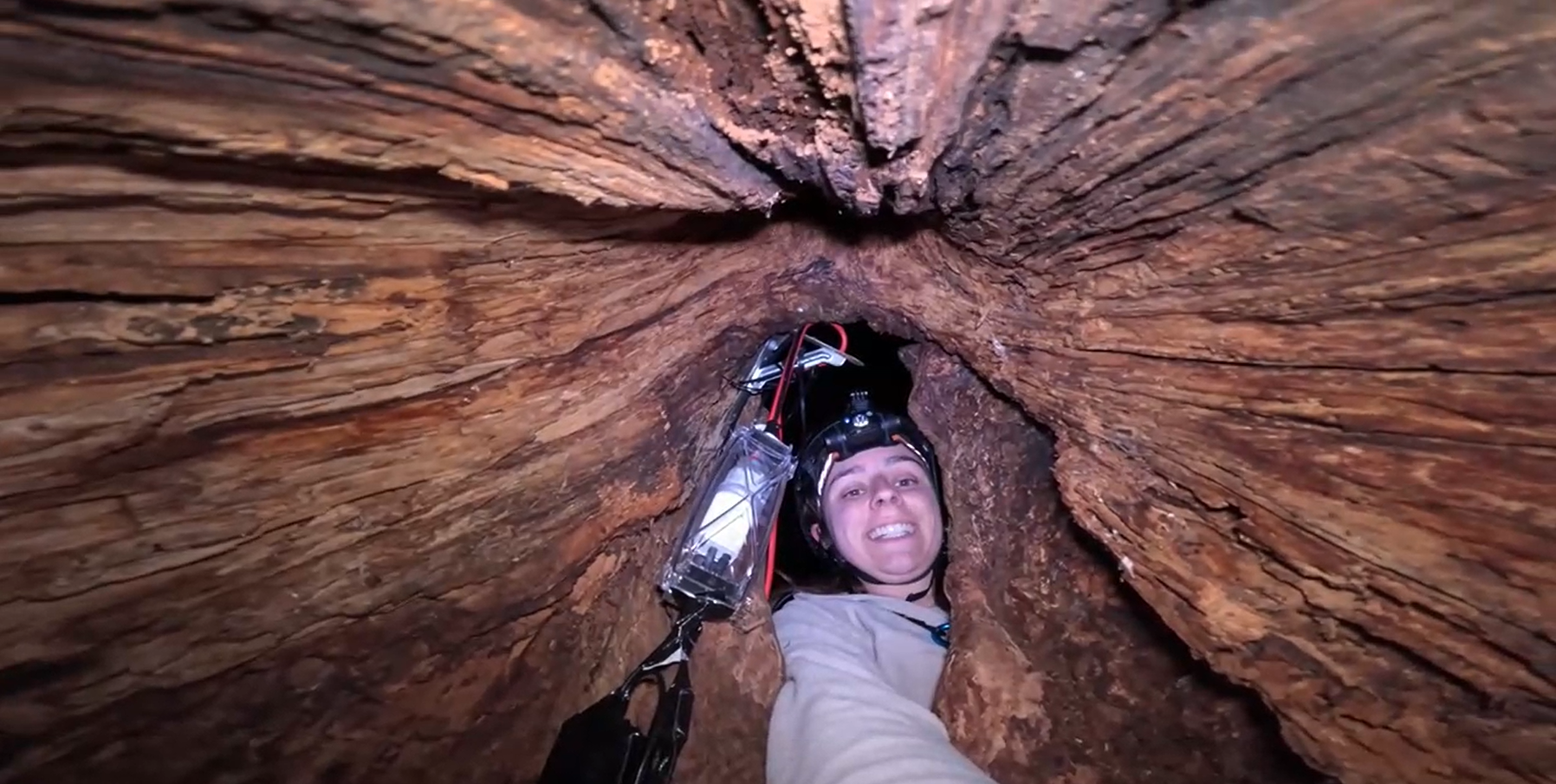 Dr Ana Gracanin taking a selfie having found the right hollow. Dr Ana Gracanin taking a selfie having found the right hollow.