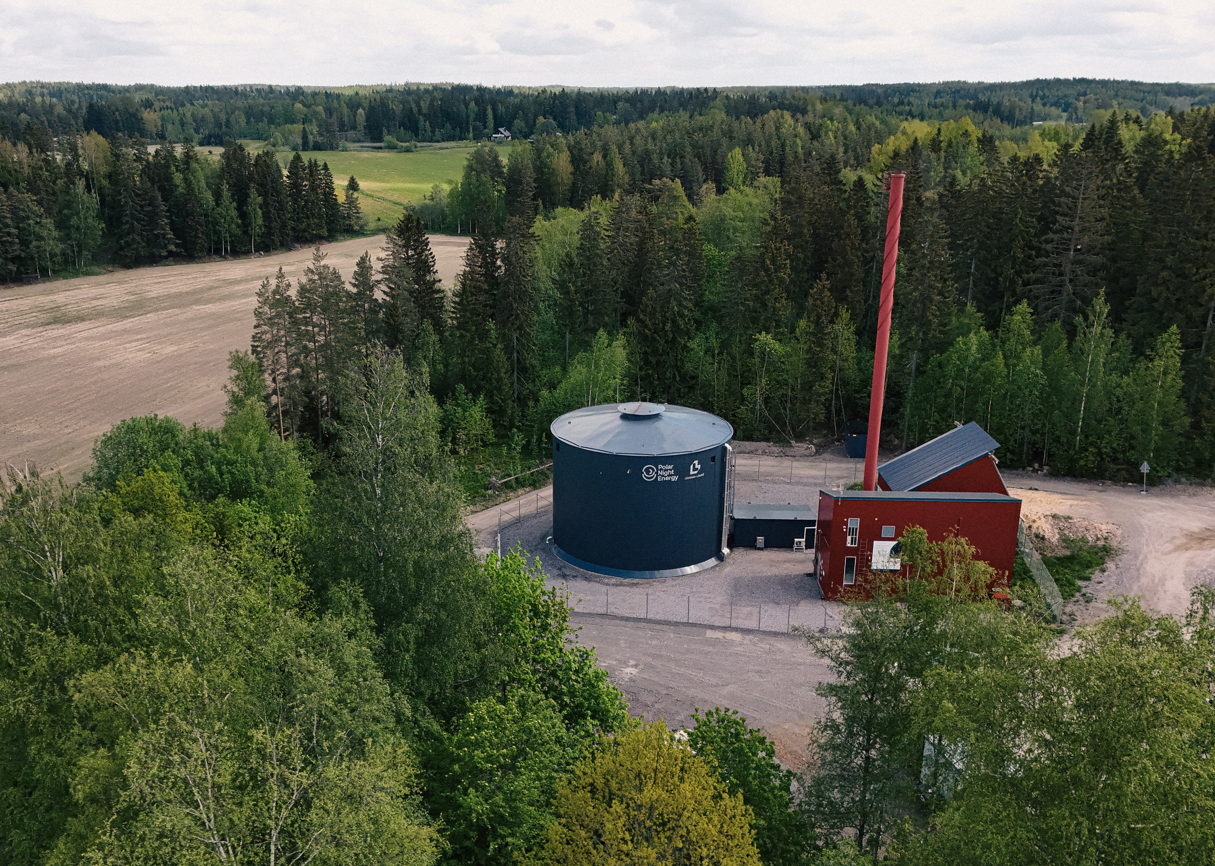 A drone-eye view of the Pornainen Sand Battery. A drone-eye view of the Pornainen Sand Battery.
