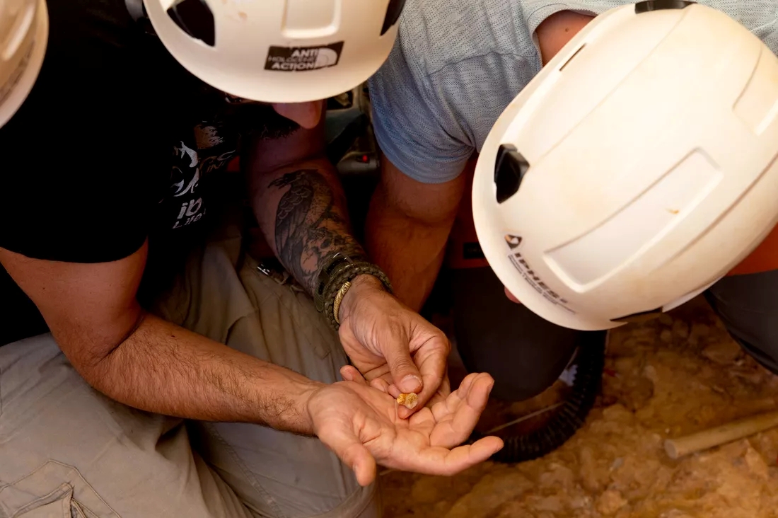 Moment of discovery of a Homo antecessor tooth over 850,000 years old at level TD6 of Gran Dolina (Sierra de Atapuerca, Burgos).