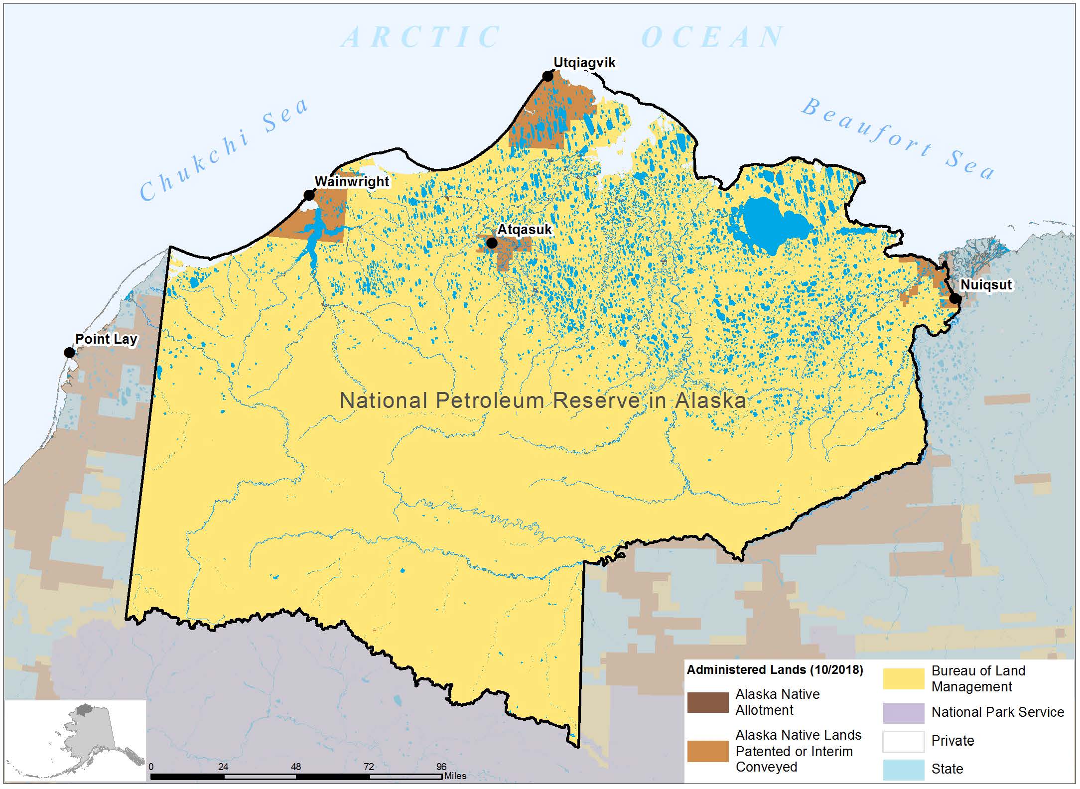 A map of the National Petroleum Reserve-Alaska in the north of the state. A map of the National Petroleum Reserve-Alaska in the north of the state.