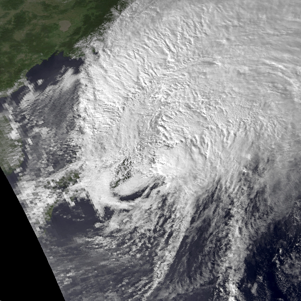 Satellite Imagery Of Typhoon Tip over Japan on October 19, 1979. Satellite Imagery Of Typhoon Tip over Japan on October 19, 1979.