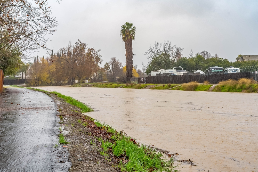 A flooded Marsh Creek canal during an atmospheric river storm in Brentwood, Northern California, in 2022. A flooded Marsh Creek canal during an atmospheric river storm in Brentwood, Northern California, in 2022.