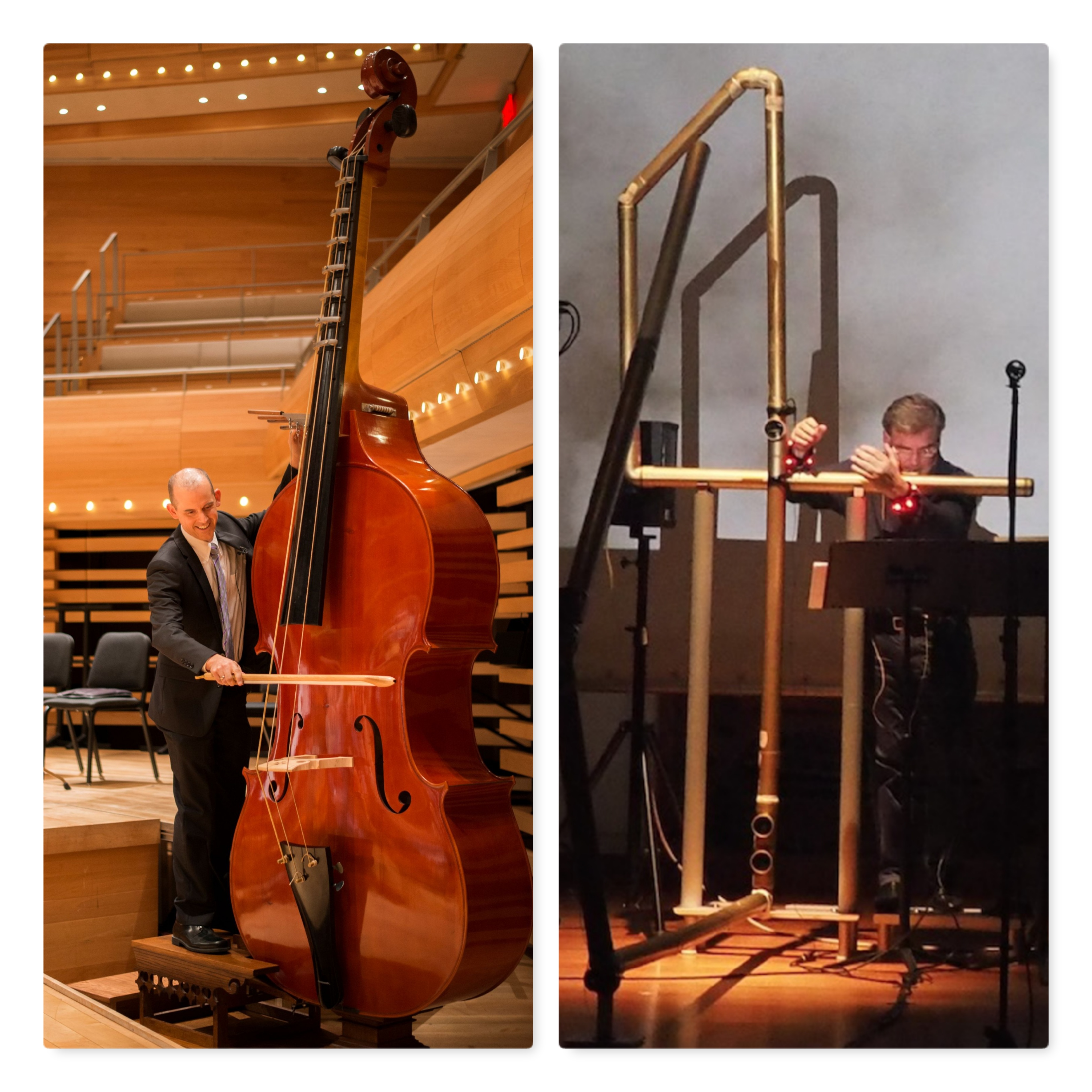 An octobass (left) and hyperbass flute (right), two very extremely large instruments An octobass (left) and hyperbass flute (right), two very extremely large instruments