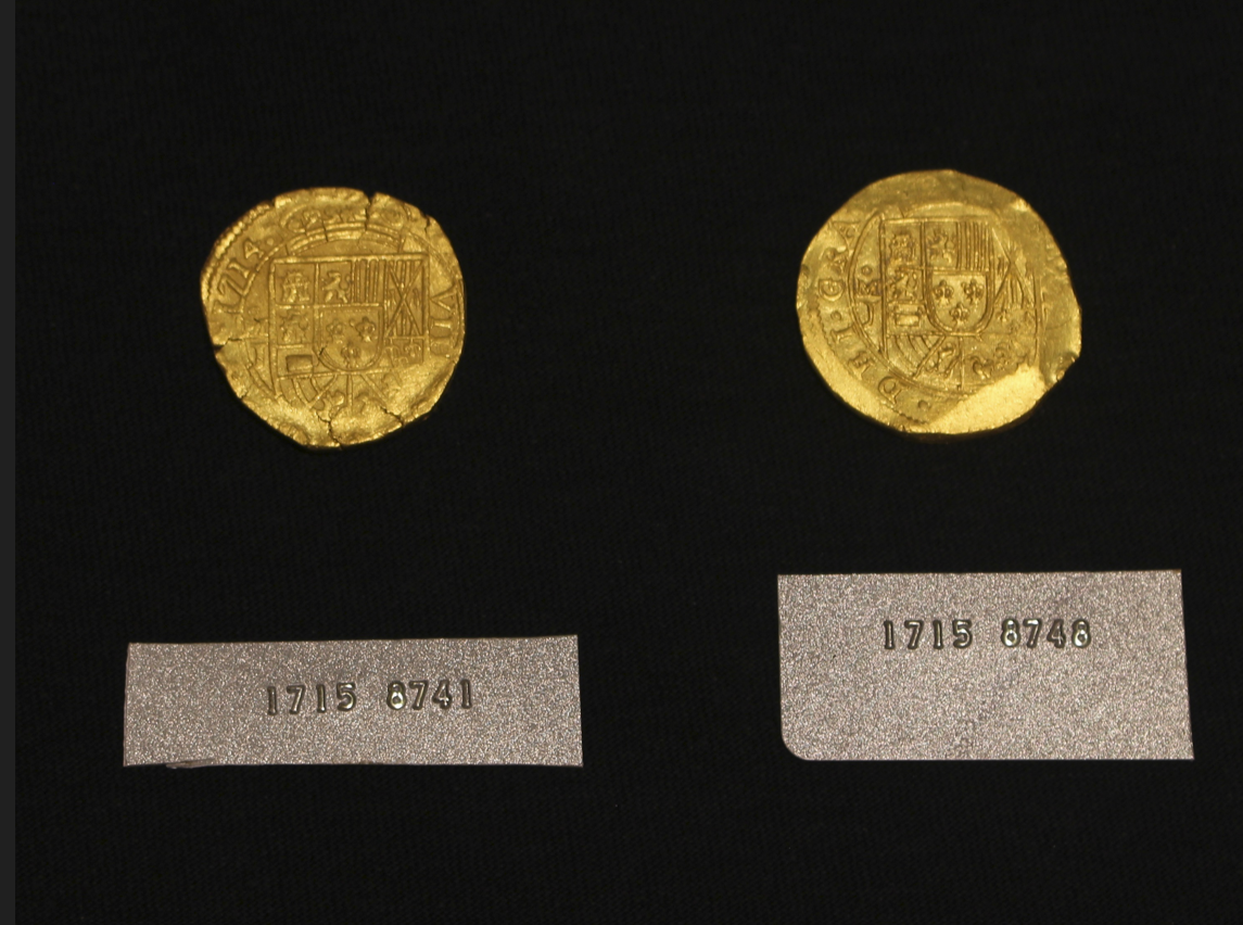 Gold coins recovered the 1715 Fleet shipwrecks in summer 2025.