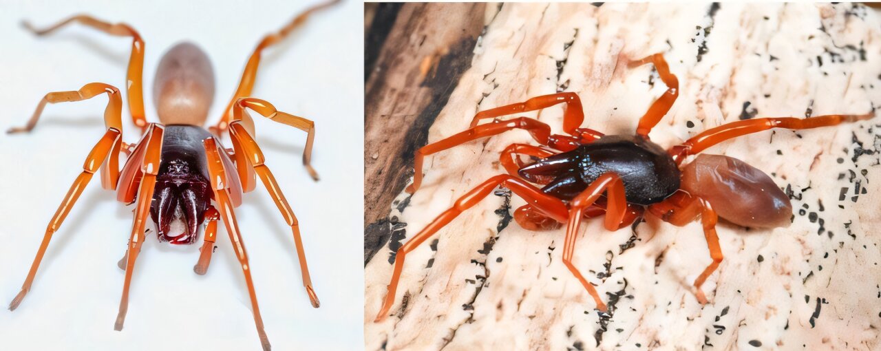 Spot the difference: the mainland spider (Dysdera catalonica, left) and one from the Canary Islands (Dysdera tilosensis, right). Spot the difference: the mainland spider (Dysdera catalonica, left) and one from the Canary Islands (Dysdera tilosensis, right).