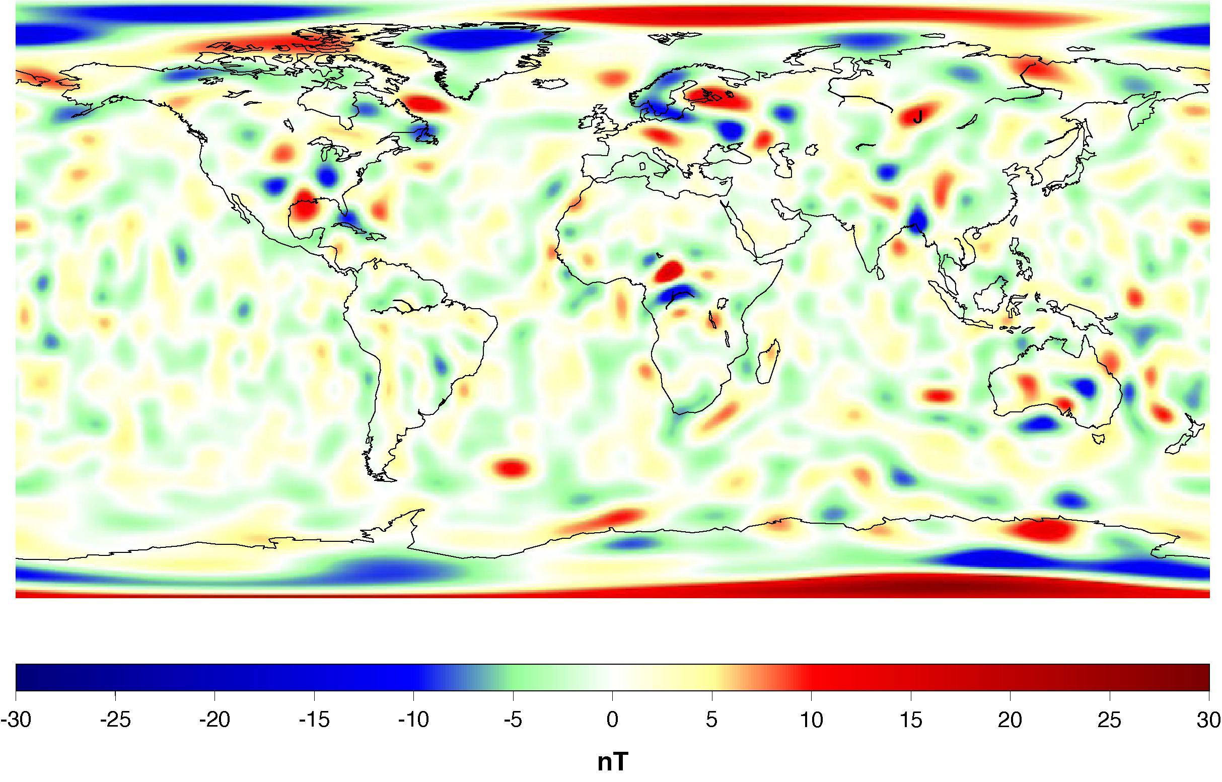 Earth’s Surface Magnetism map, showing variations in magnetic field strength.