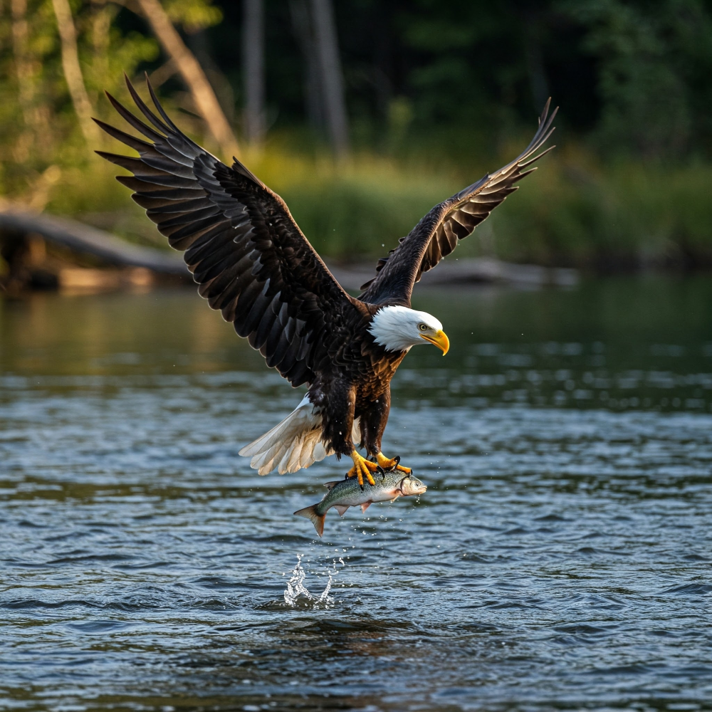 bald eagle hunts a fish from a river bald eagle hunts a fish from a river