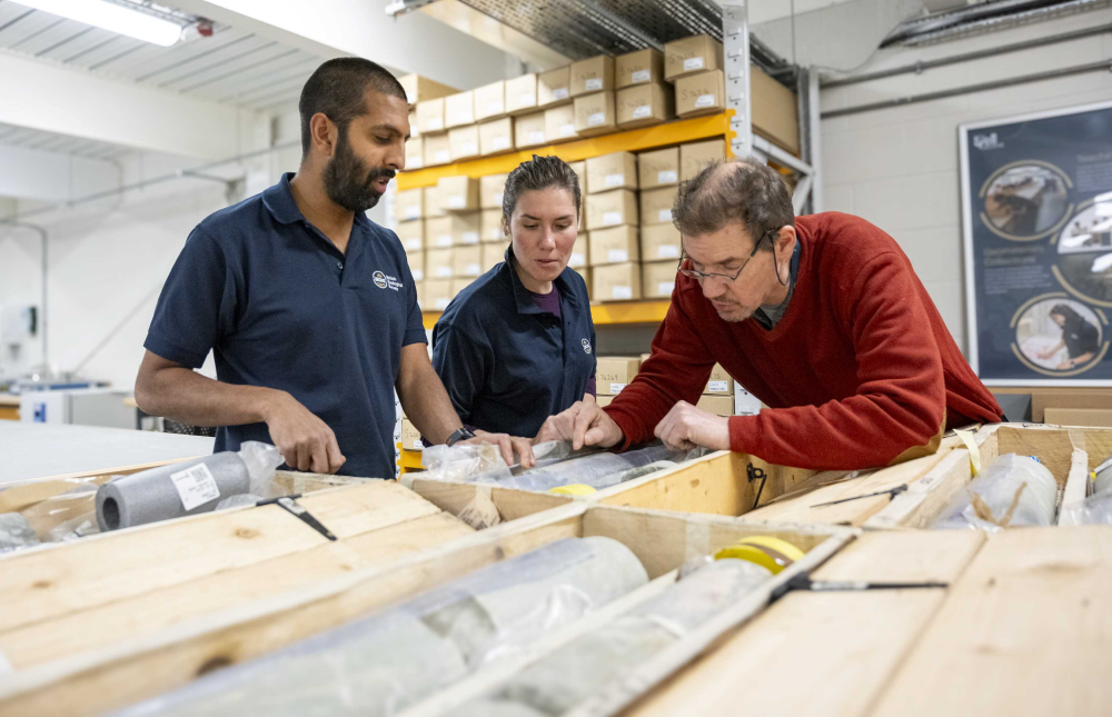 BGS geologists studying the core in the National Geological Repository. BGS geologists studying the core in the National Geological Repository.