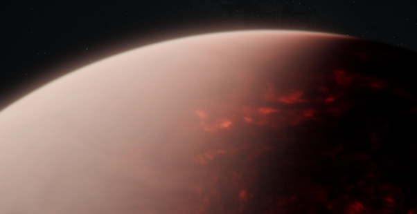 We don't know what a world with a magma ocean and a thick atmosphere would look like, but this is one artist's guess. We don't know what a world with a magma ocean and a thick atmosphere would look like, but this is one artist's guess.